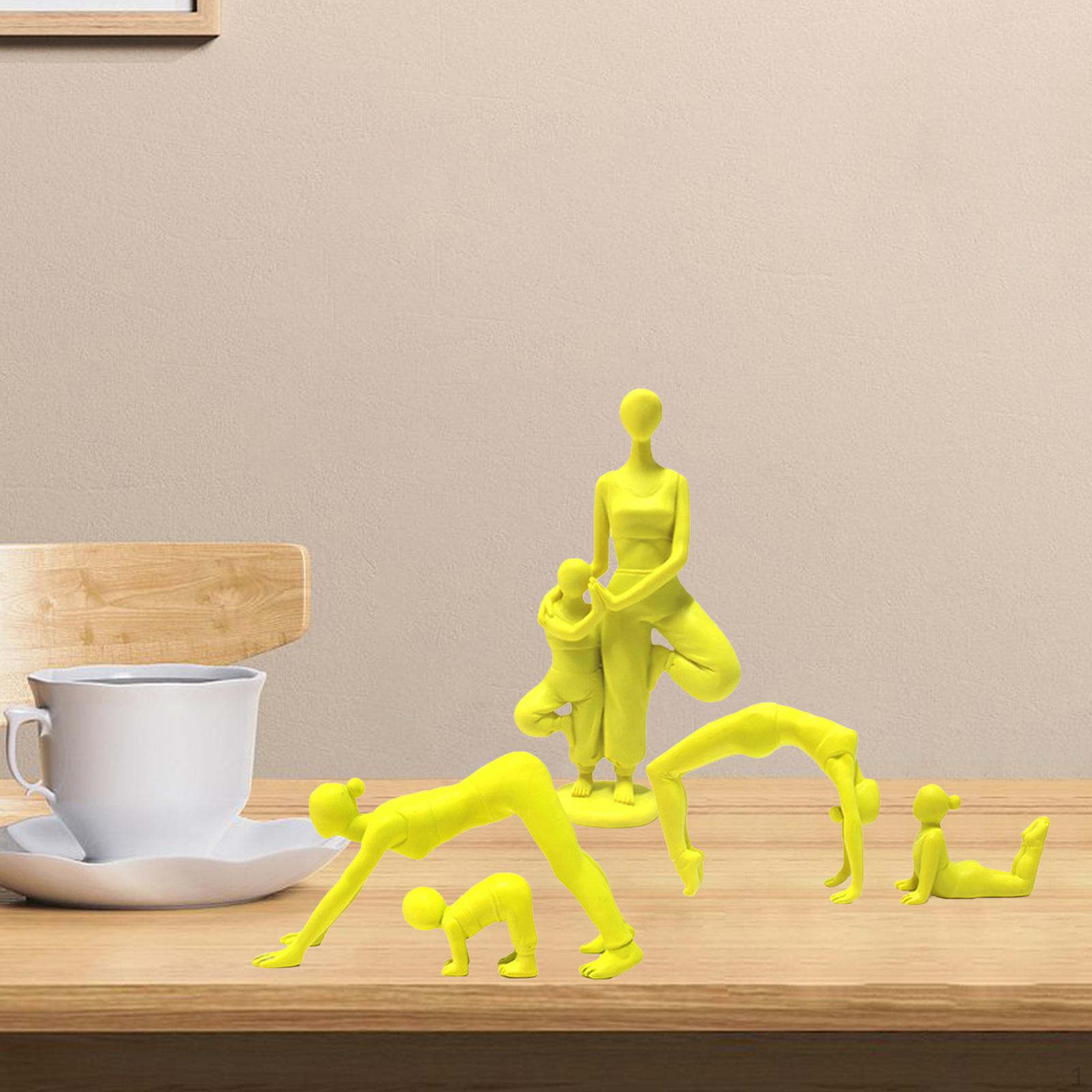 5Pcs Lovely Parent-child Yoga Sculpture for Room Decoration Handcrafted Ceramic Art