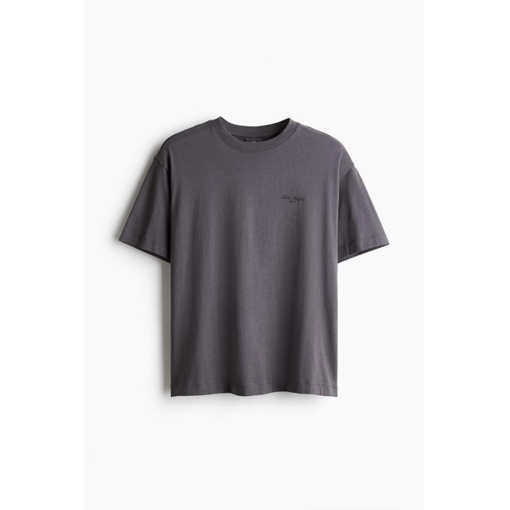 H M Loose FiT PrinTed T sHirT Dark Grey