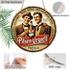 2D Flat Aluminum Retro Round Metal Sign Pilsner Urquell Beer Advertisement, Vintage Wall Art Decor with Hanging Rope, Rustic Chic Decoration for Home
