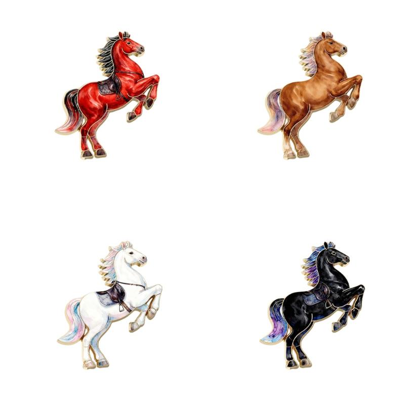 1/4Pcs Cute Cartoon Pony Metal Brooches Zodiac Horse Badge Pins Clothing Backpack Accessories For Women Men Year Gift