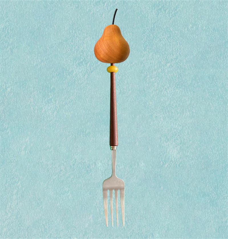 

Apple&Pear Fork Spoon Cute Original Design Food grade Stainless Steel Spoon Solid Wood Handle Tableware