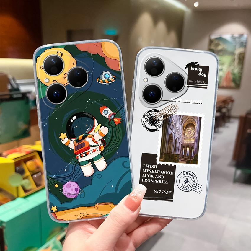 Para Huawei Pura 80 Ultra Honor 400 Magic5 Pro Capa de Telefone Padrão Astronauta Fofo TPU Transparente À Prova de Choque Protetora Capa Traseira Macia Para Huawei Capa