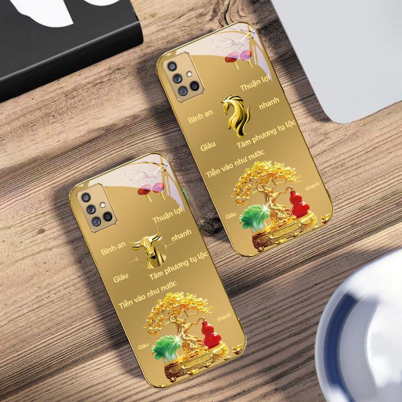Gradient Golden Tiger For Samsung A 01 52S A04 A05S A10 A12 A13 22 23 24 36 42 M02 Note 10 20Ultra 8 9 Golden glass phone case