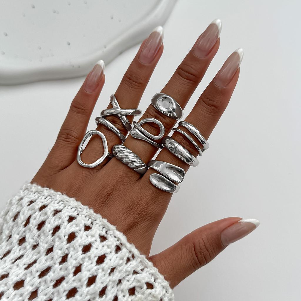 DIEZI 9pcs/set Hip Hop Hollow Metal Finger Rings For Women Girls Men Punk Gold Silver Color Geometric Knuckle Joint Ring Jewelry