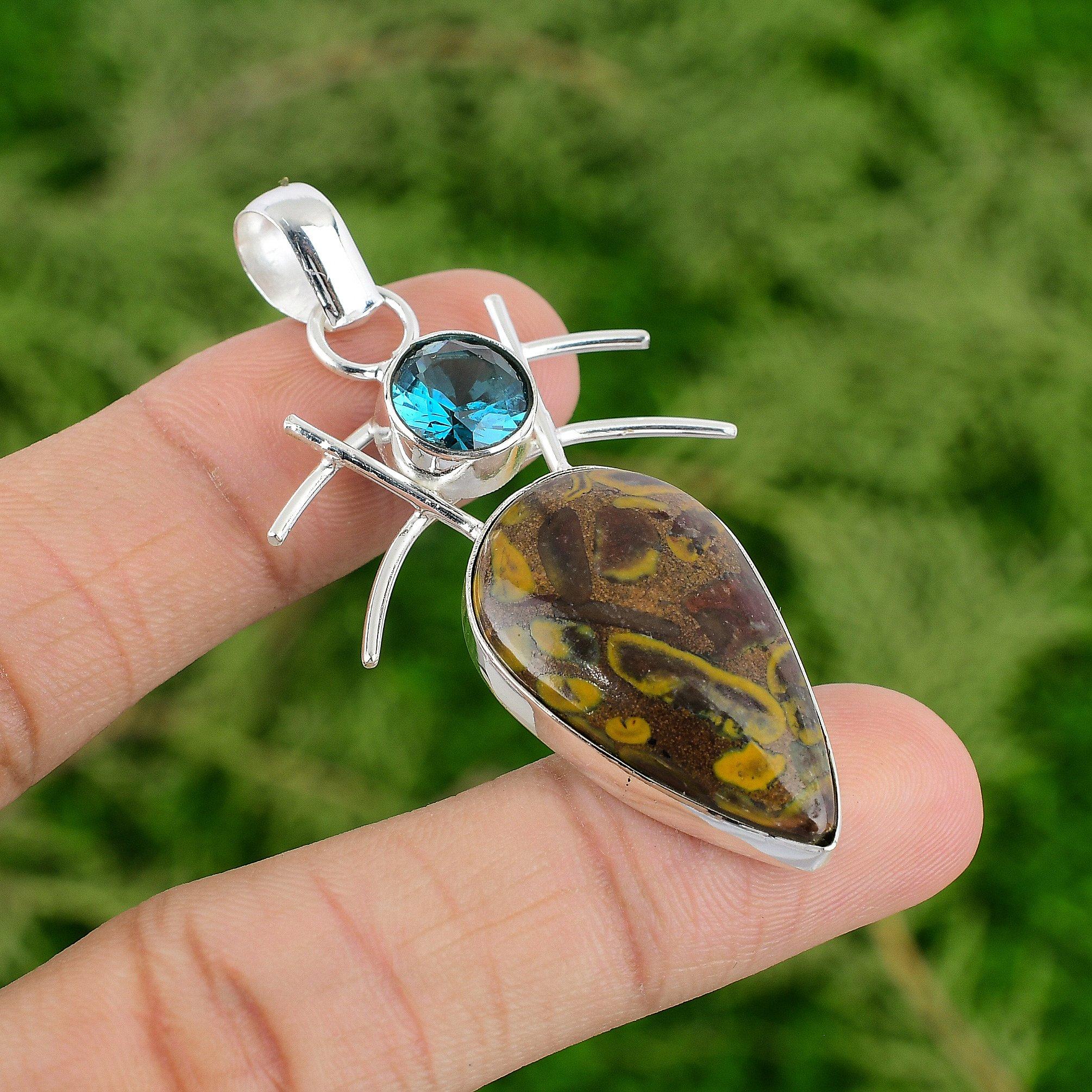 

Pear Rhyolite Stone Indicolite Bezel Wife Ethnic New Pendant 925 Sterling Silver