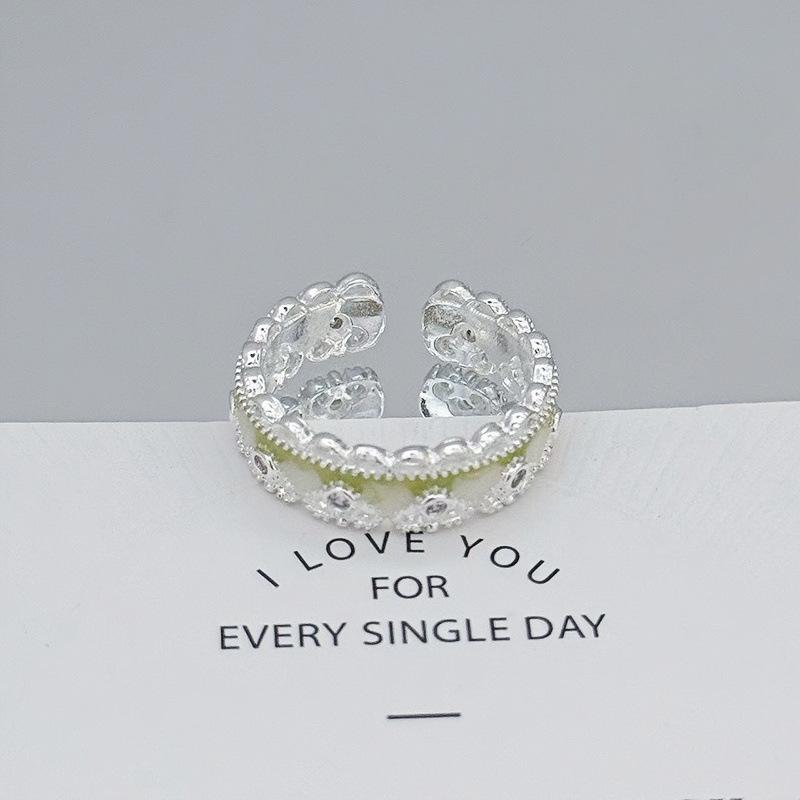 White Delicate Smudging Gray-Green Retro Enamel Butterfly Personalized Opening Ring Female Flower Advanced Sense Super Fairy Ring