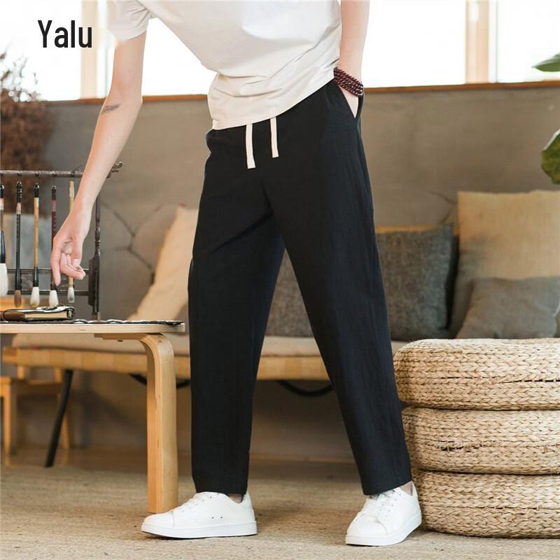 Men's Summer Linen Blend Cropped Straight Pants