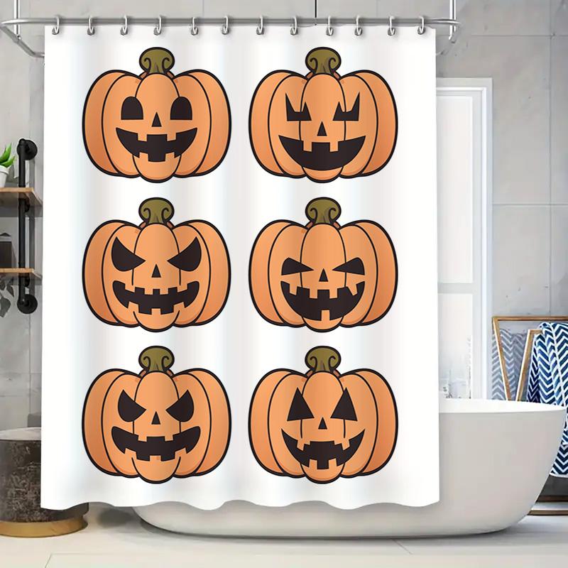 

Pumpkin Shower Curtain Halloween Decor Set Of 2 White Bath Curtains With Orange Jack-O-Lanterns For Bathroom Fall Festive Decora 90x180cm