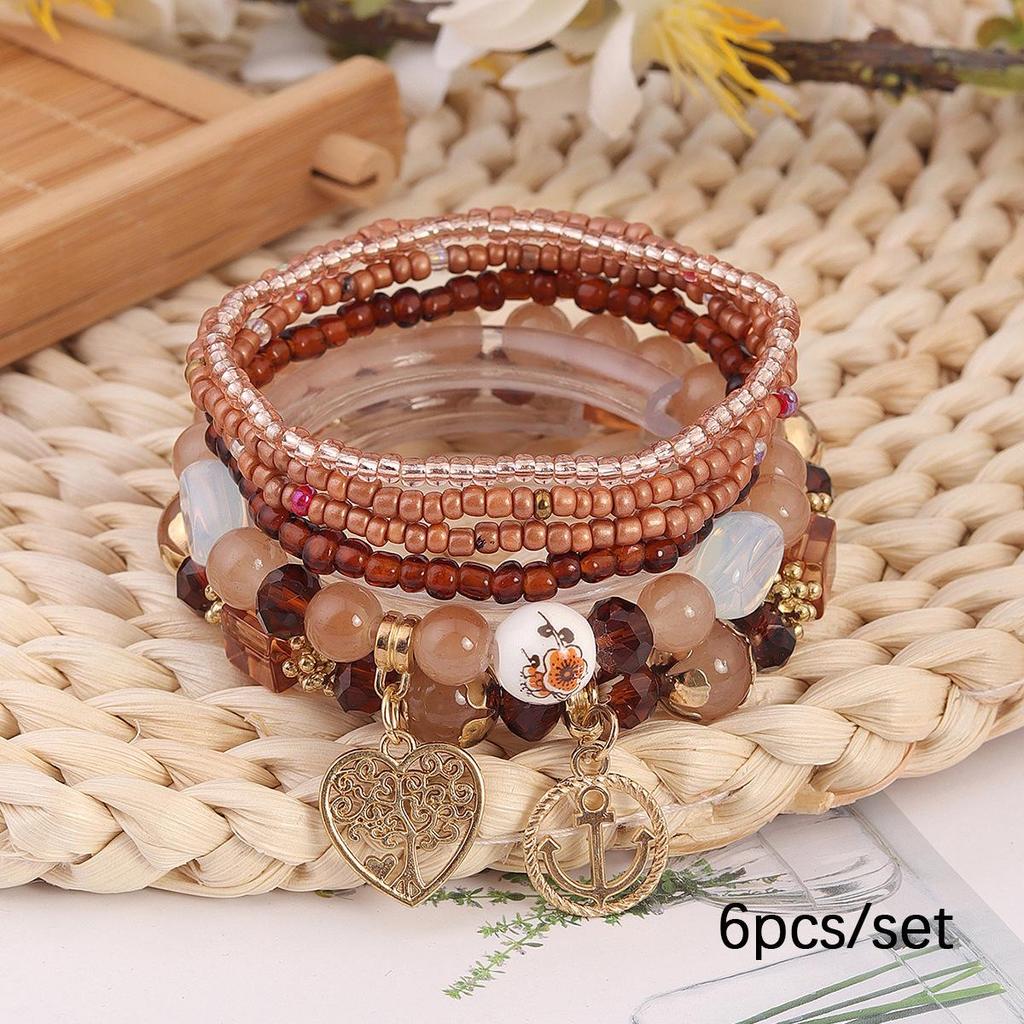 Bohemian Exquisite Beaded Bracelet with Heart, Tree of Life & Anchor Pendants