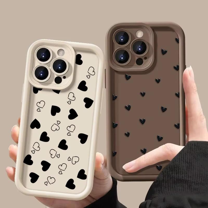 Phone Case For iPhone 16 15 13 14 12 11 Pro Max 7 8 15 16 Plus XR X XS Max SE2022 Love Heart Print Matte Soft Shockproof Cover