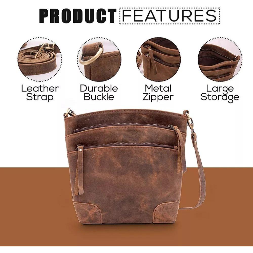 Handmade Leather Crossbody Bag for Women Purse Bags Satchel Shoulder Bag