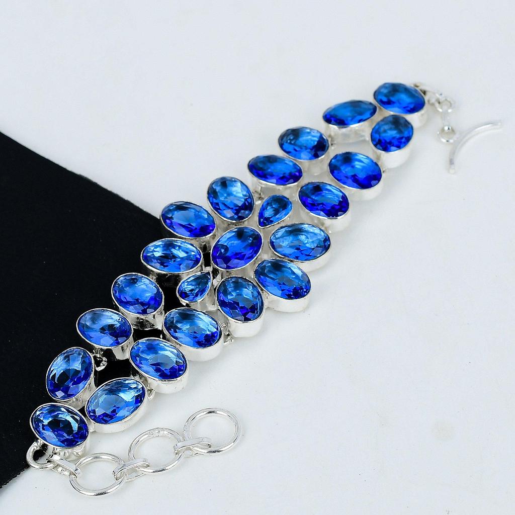 Tanzanite Silver Dainty Bracelet, Tanzanite Gemstone, Tanzanite Handmade Bracelet Jewelry, Blue Color Tanzanite Bracelet, Gift For Her