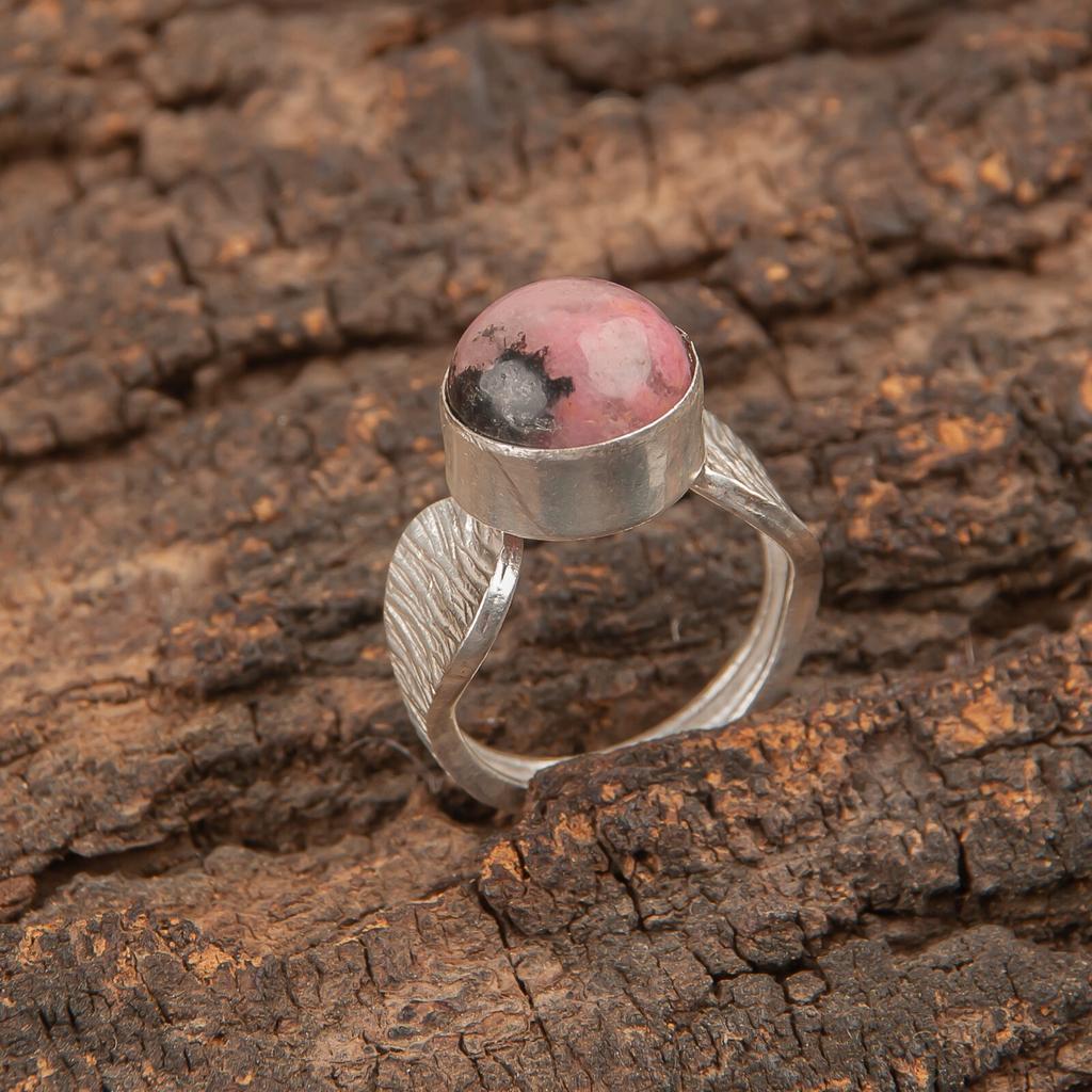 Rare Black Rhodonite Gemstone Handmade 925 Sterling Silver Jewelry Ring For Her RR-1-20