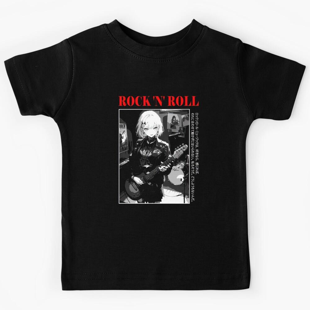 Rock and Roll - Anime Manga Aesthetic Black and White Streetwear #575 Kids T-Shirt 110