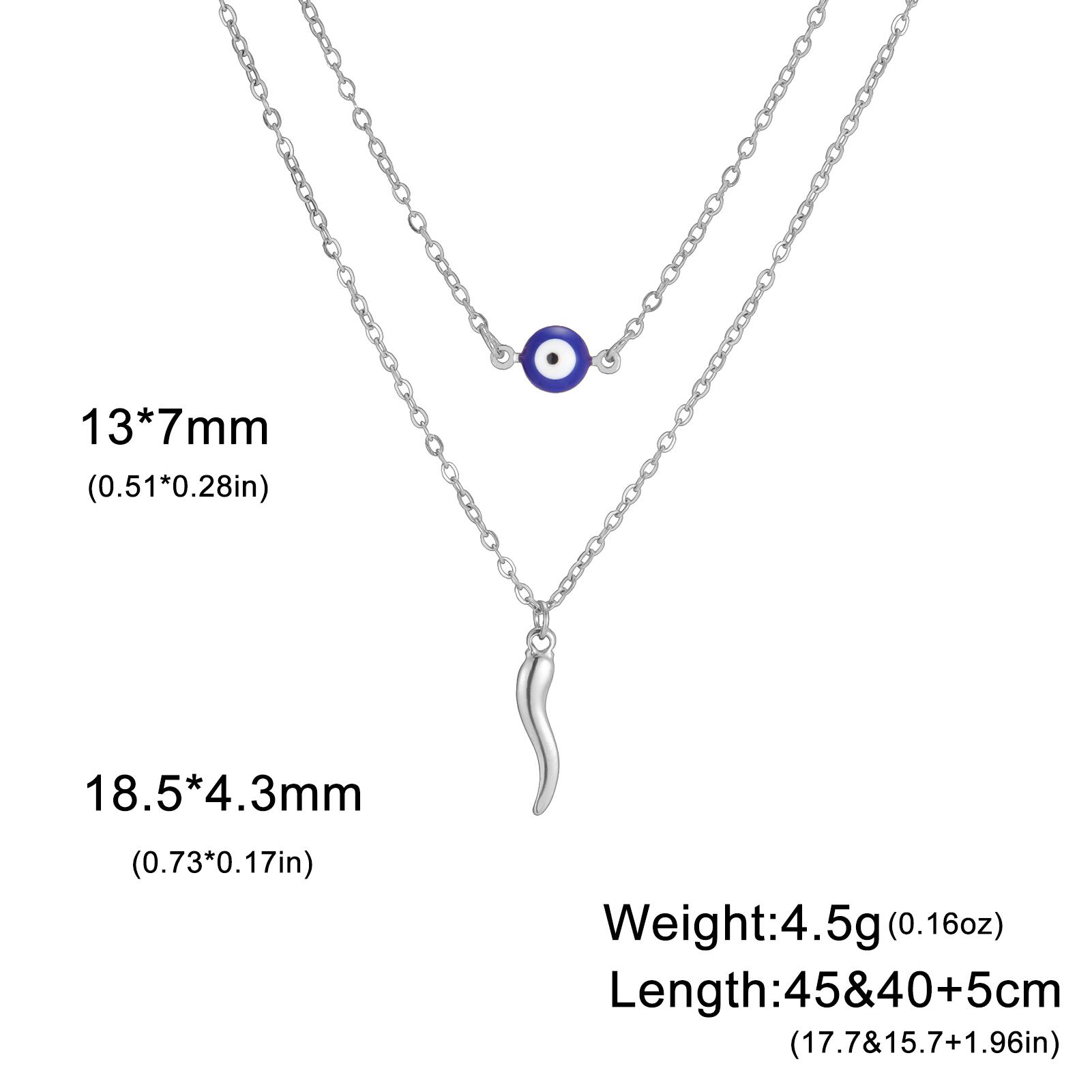 

Teamer Italian Horn Blue Evil Eye Necklace Stainless Steel Double-layer Chain Necklaces Good Luck Protection Jewelry for Women