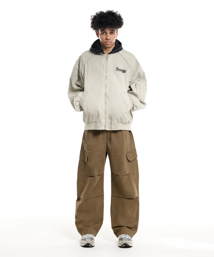 CREAM SODA LAB Diagonal Cut Field Parachute Cargo Pants Beige