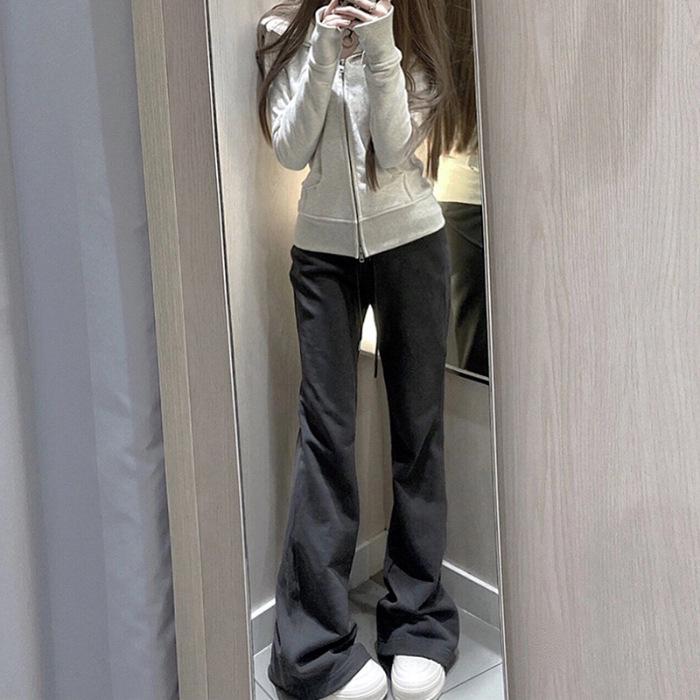 

Women s High Waist Solid Color Flare Sweatpants: Slimming, Drape, Drawstring – Ideal for Spring & Autumn Casual Wear XXL темно-серого