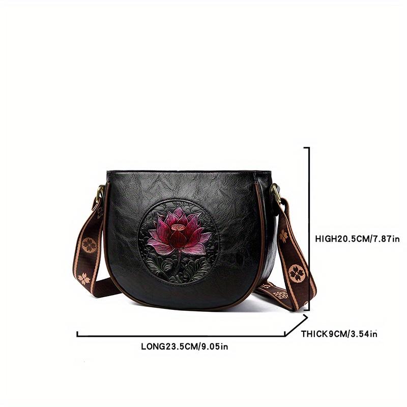 Retro Ethnic Style Crossbody Bag with Lotus Pattern for Ladies