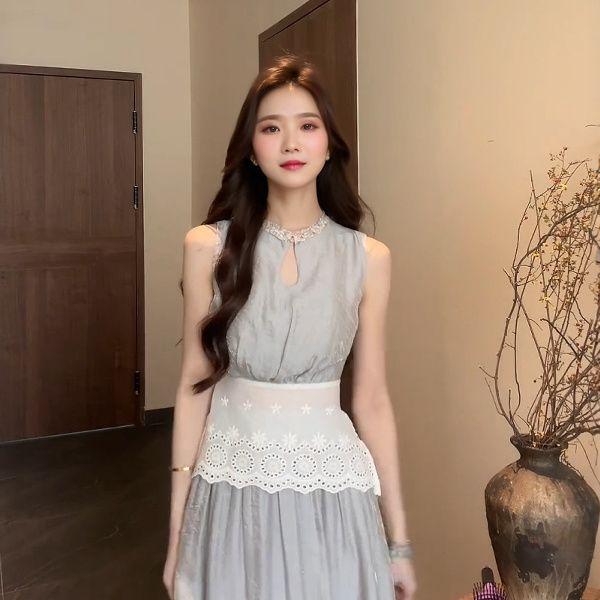 2026 French Elegant Lace Sleeveless Top & Skirt Set