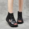 Sandalias de verano de cuero genuino, piel de vaca, suela gruesa, puntera abierta, zapatos de plataforma planos con agujeros, botas romanas frescas para mujer C286