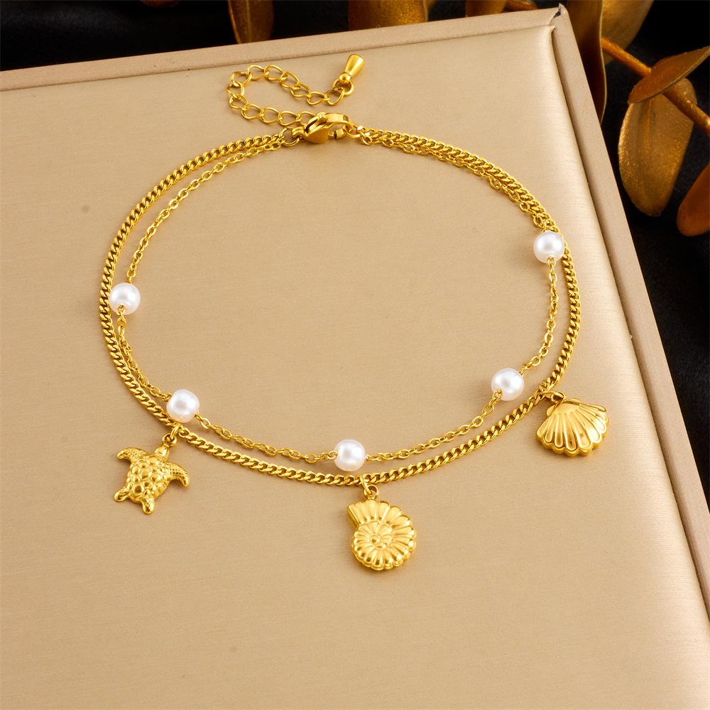 

Fashion Simple Colorful Shimmer Shell Butterfly Double Layer Beach Chain Pearl Starfish Anklet