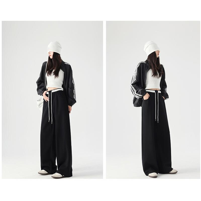 Damen Jogginghose mit weitem Bein, lockere, sportliche Freizeithose, Frühling, Herbst, Kordelzug, modisches Design, Jogginghose, hohe Taille, elastische Sporthose