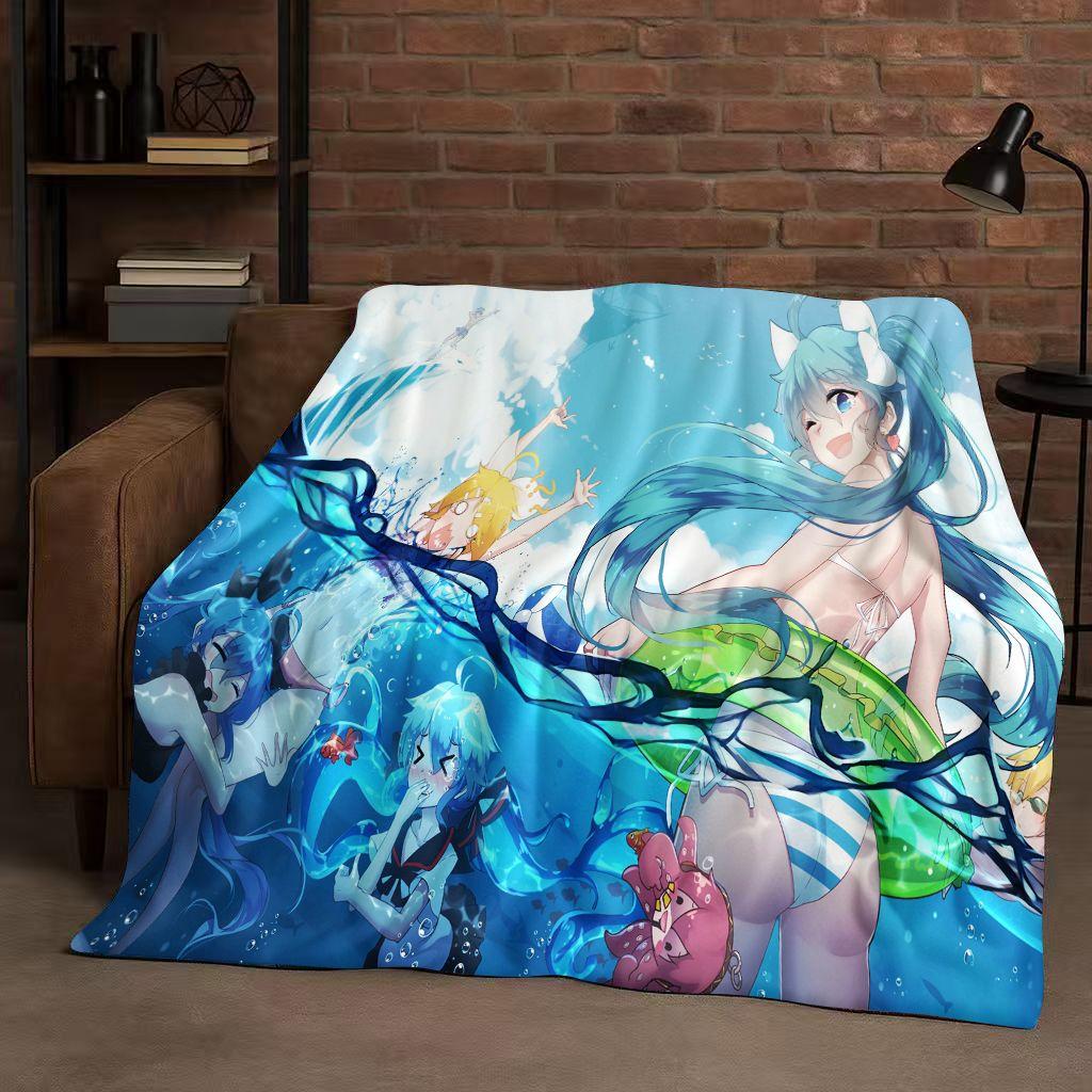 Anime Gawr Gura Hololive Cartoon Cute Girl Flannel Blanket,Ultra Soft Warm Plush Throw for Home Bedroom Bed Sofa Cover Gift Kid