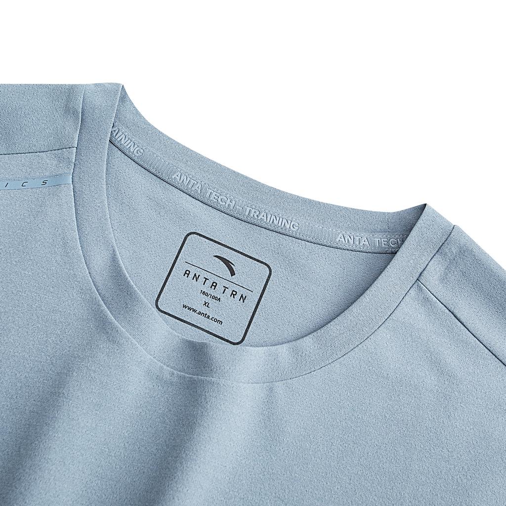 Anta Training Short Sleeve Knitted T-Shirt Summer Sports Tee Men Tops Blue Gray 952627106-1