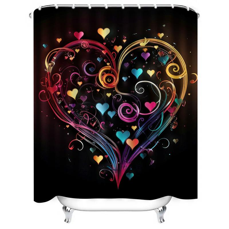 Enchanting Rainbow Heart Shower Curtain - Waterproof, Mildew-Resistant, Machine Washable for Romantic Bathroom Decor
