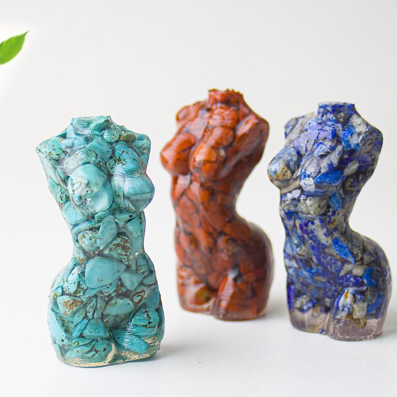 Resin Art Sculpture Of Female Figure With Natural Water Crystals For Desk Display