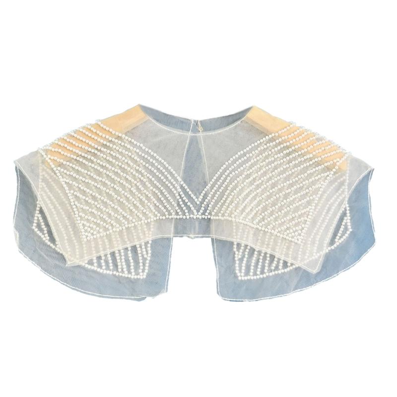 

Japanese Women Girl Fake Collar Shawl Scarf Faux Pearls Beading Vintage Shoulder Wrap Sheer Organza Half Shirt Poncho