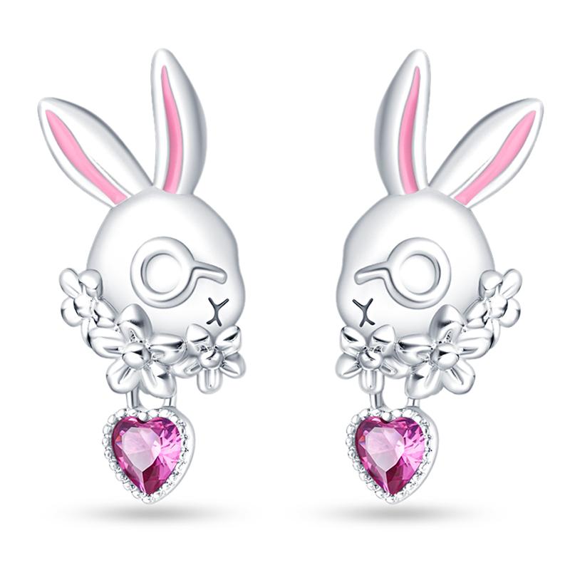 Women's 925 Silver Teddy Bear Rabbit Donut Pink Theme Sweet Romantic Priginal Design Earrings Engagement Party Exquisite Jewelry