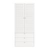 Kleiderschrank mit 2 Türen, elegante Lamellentüren, weiß, 90 x 50 x 200 cm, mit 1 Kleiderstange, 2 Türen und 3 Schubladen, für Schlafzimmer, Kinderzimmer