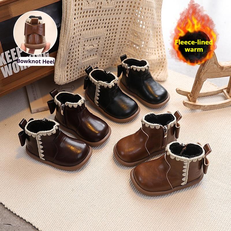 Winter Fleece-lined Cotton Shoes for Children Princess Shoes Warm Short Boots Non-slip Soft-soled Big Cotton Boots
