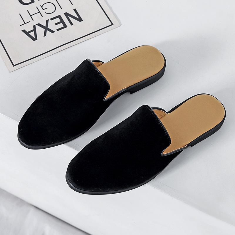 

British style bag head slippers new men s versatile lazy shoes round head soft leather sole leather shoes 47