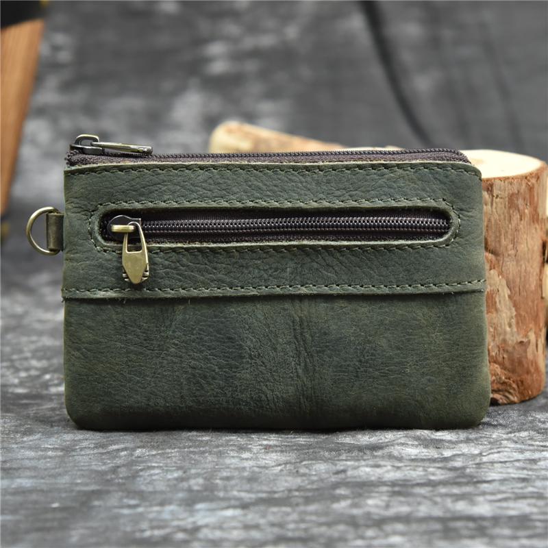 Little Coin Purse Genuine Leather Real Cowhide Men's Leather Short Wallet Mini Purse Men Women Key Wallet Card Zip With Key Ring