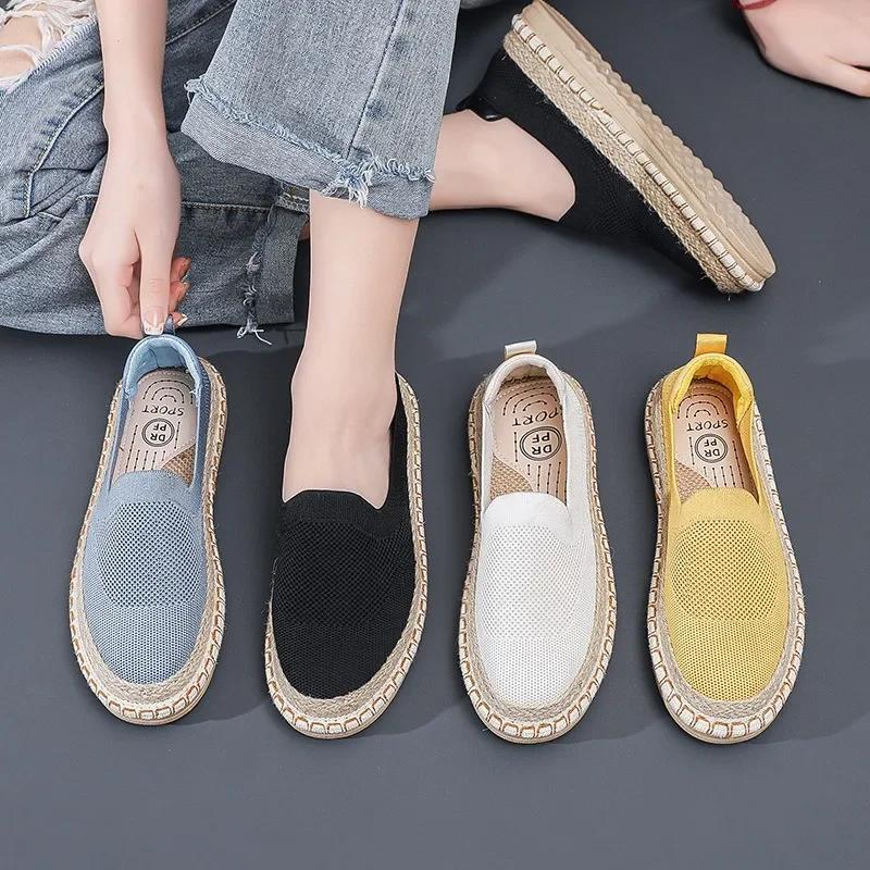Nuove Espadrillas Scarpe da Donna Ballerine in Lino Moda Tessuto a Rete Lavorato a Maglia Mocassini in Canapa Slip-on Scarpe di Stoffa Casual Sneakers da Donna