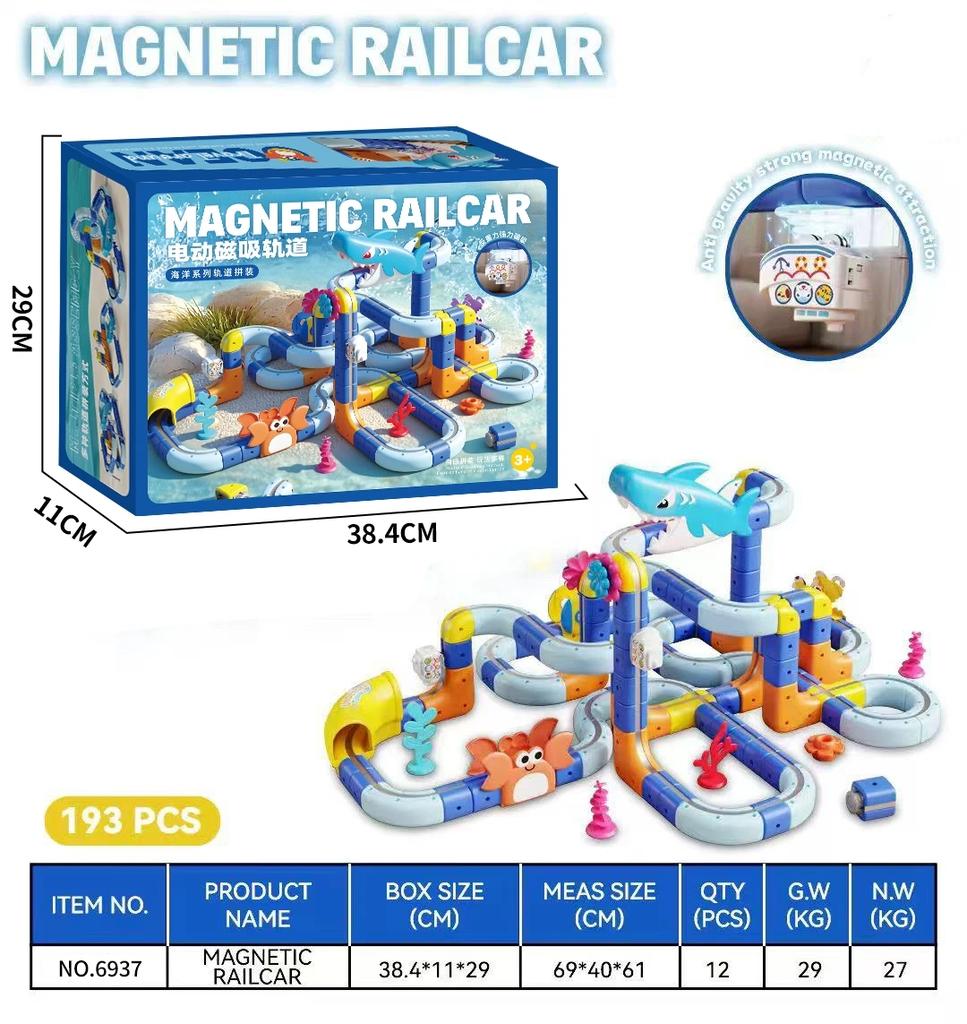Neue Ozean-Serie Kinder Elektrische Magnetische Schwebebahn Schienen Würfel Bausteine 3D Junge DIY Magnetische Montage Spielzeug Auto