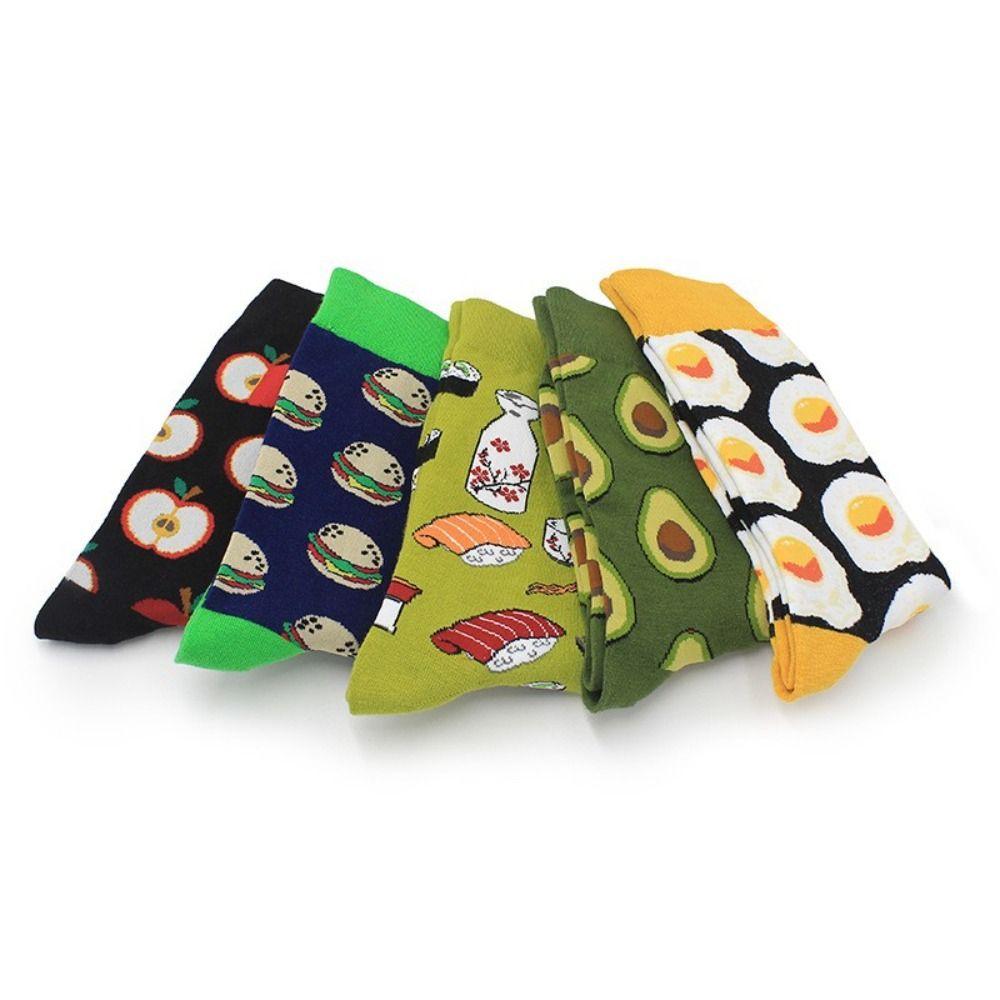 5Pairs Cheese Cookies Mid Tube Socks Cotton Food Pattern Socks Fashion Cartoon Short Socks  Female