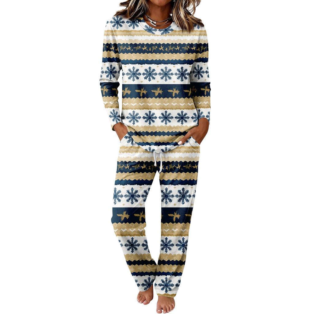 Pajama Set with Round Neck Long Sleeve Top and Wide Leg Pants for Casual Home Wear