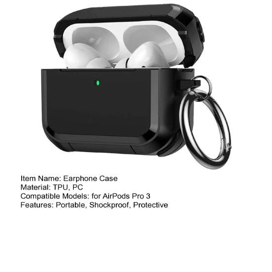 Earphone Case for AirPods Pro 3 Charging Case Portable Shockproof Wireless Earbud Protective Cover Full Coverage Shell Skin with Metal Ring
