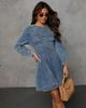 Elegant Autumn Patchwork Waist-Cinching Denim Dress - Long-Sleeved for Women