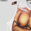 INCERUN Men Sleeveless 3D Muscle Print Casual Loose Long Tank Tops