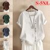 Plus Size Womens Casual Loose Tops Button Linen Daily Boho Tunic T-shirt Short Sleeve Blouse