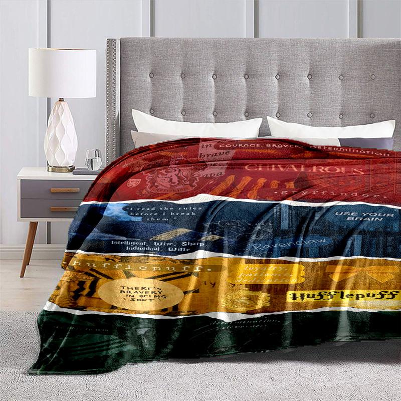 1pc Hogwarts House Traits Cartoon Blanket,Portable Throw for Travel & Camping, All Season Cozy Blanket,Ideal Gift