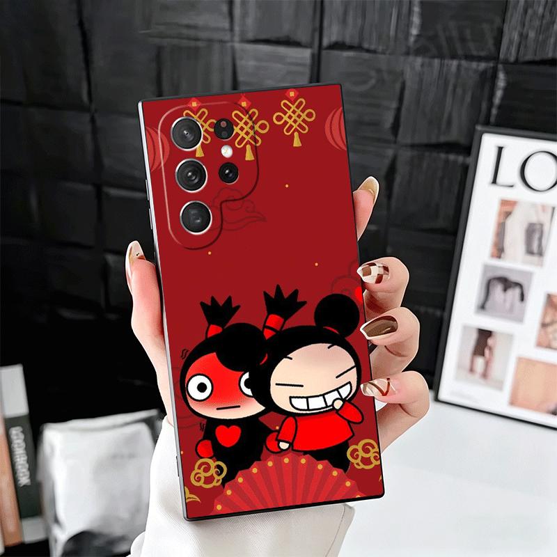 Cartoon Cute Pucca Garu Soft Phone Case for Samsung Galaxy S26 S25 Edge S24 Ultra S23 Plus S22 S21 FE S20 Black Cover Back Shell