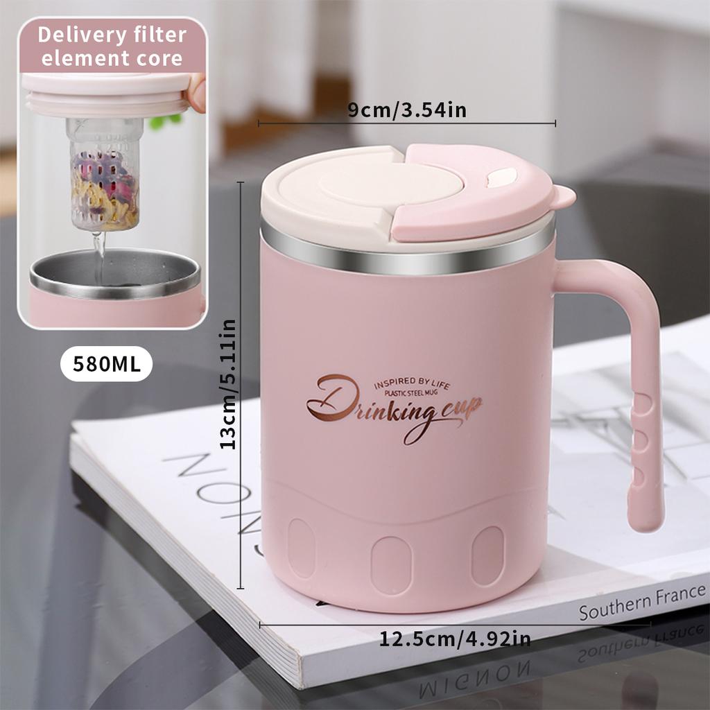 580ML Doppelwandig isolierter Wasserbecher Tumbler Tragbarer, versiegelter, auslaufsicherer Kaffeebecher mit Sieb & Henkel Trinkbecher Trinkgeschirr