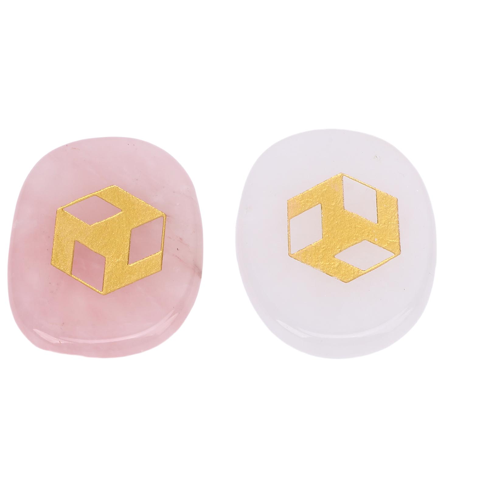 

2PCS Carved Chakra Stones with Engraved Symbols White and Pinkish Crystal Stone for Fish Jar Decoration Holiday Present