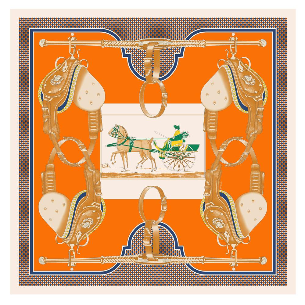 POBING Silk Scarf Women Large Shawls Spain Horse Square Scarves Wraps Bandana Luxury Kerchief Hijab Scarf Female Foulards 130CM