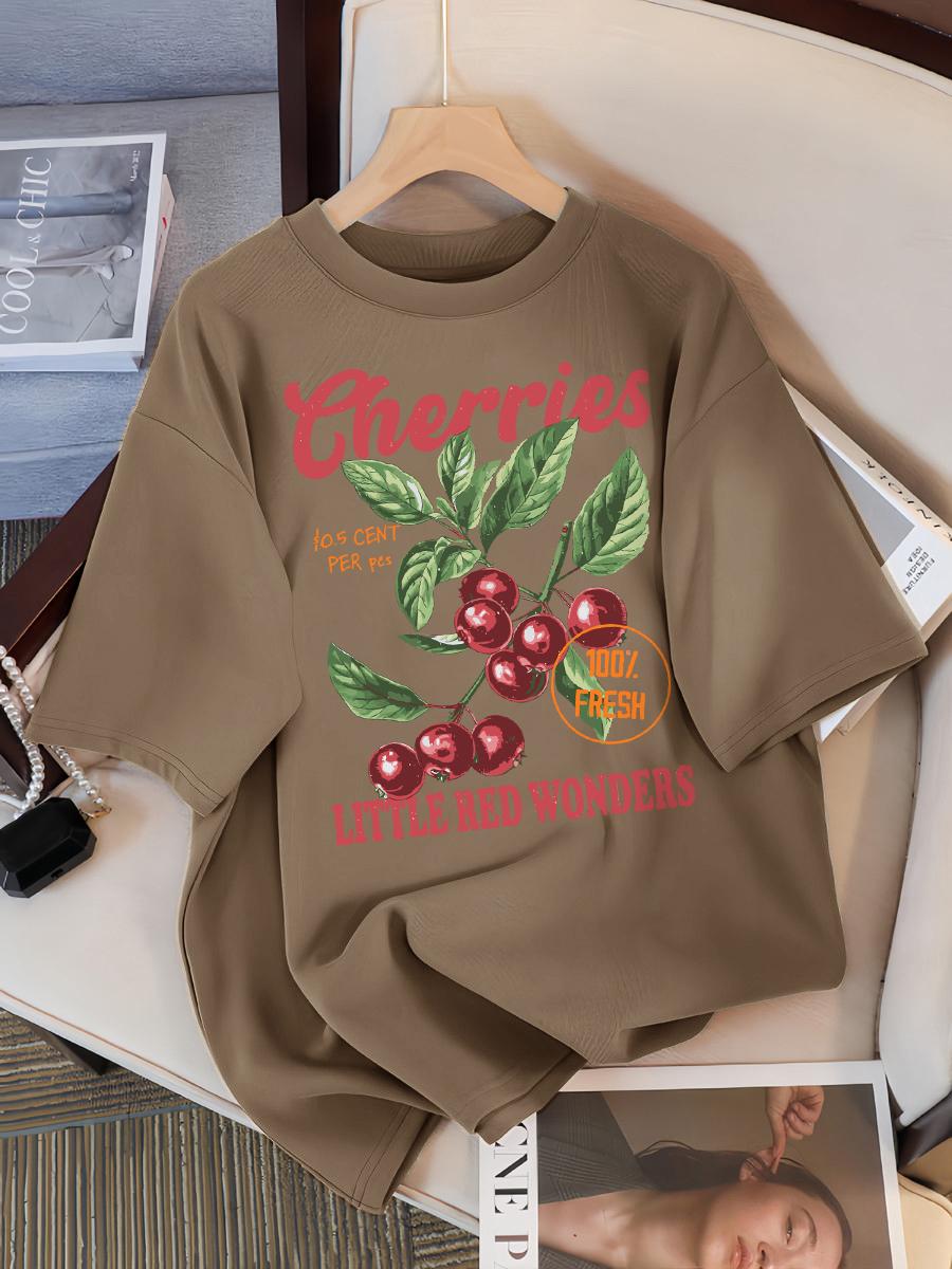 

Cherries 100% Fresh Little Red Wonders Design Women T-Shirt Casual Loose T Shirts Hip Hop Cotton Sportswear Summer Soft Top M